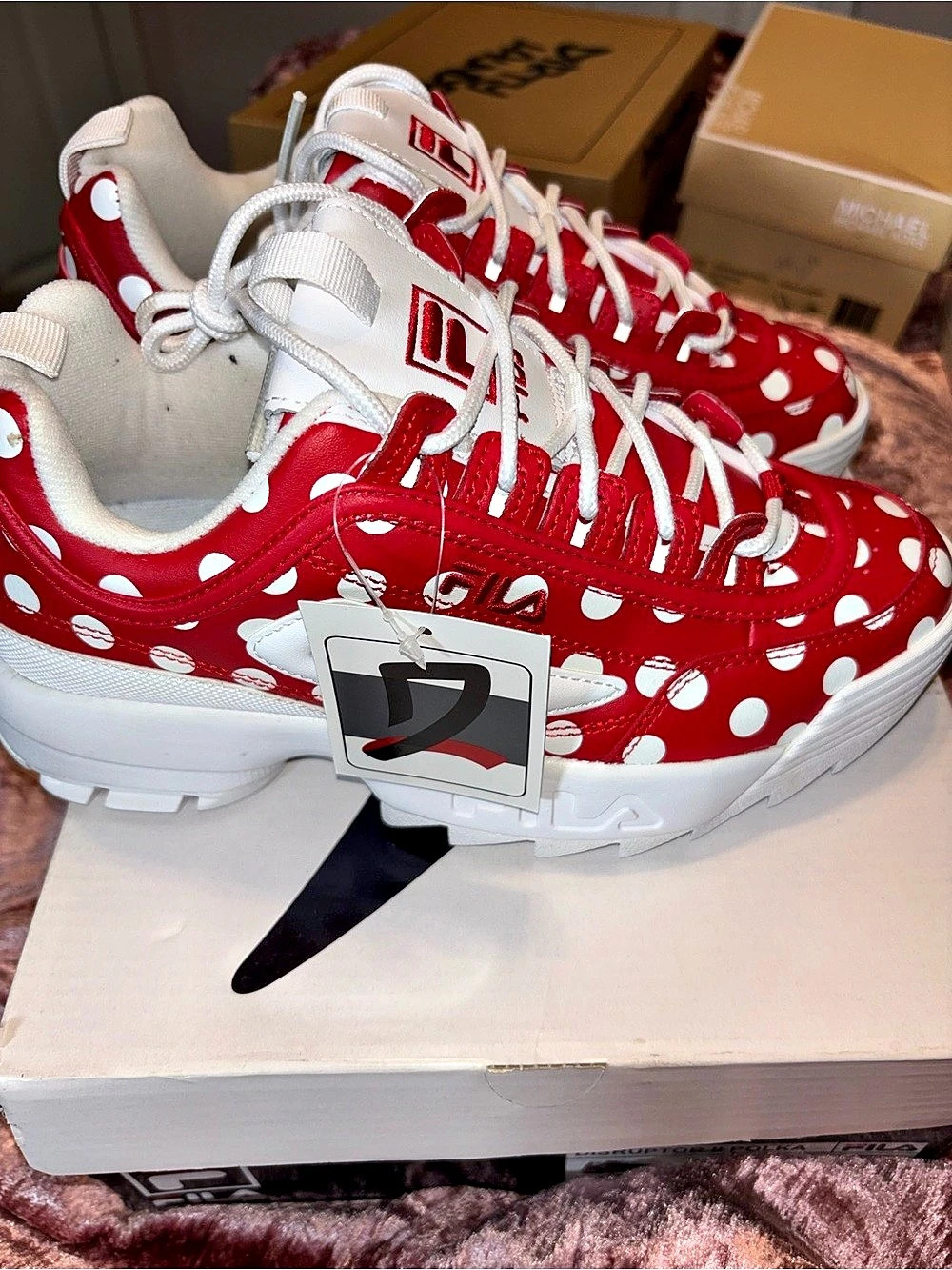 FILA Disruptor II Polka Dot Sneakers Red & White US 8